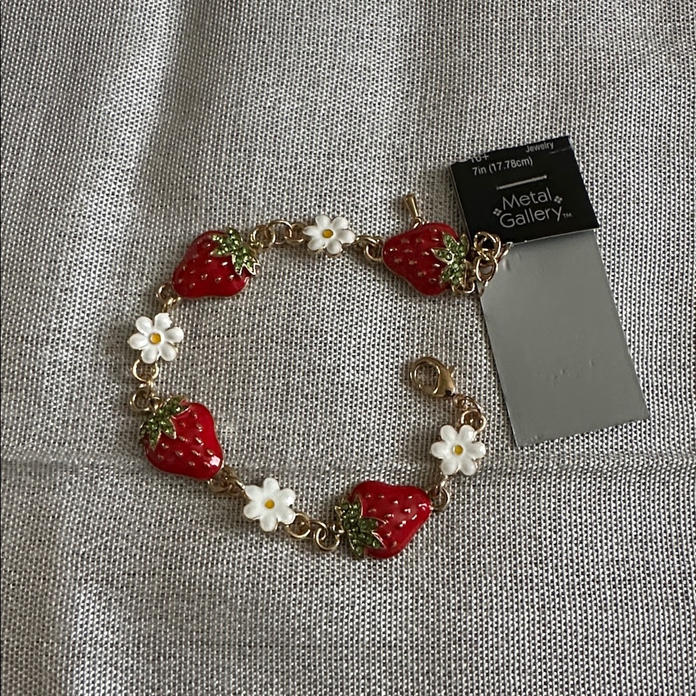 Bracelet Red & White, Strawberries With White Flowers